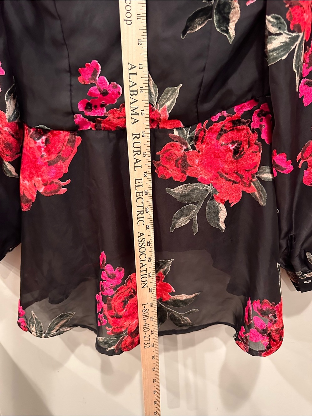 Velvet Burnout Dark Floral Sheer V Neck Floral Tie-Front Blouse Kimono Sz M - Picture 8 of 11